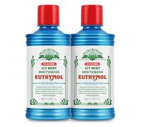 Euthymol Mouthwash Icy Mint 500ml X2, Con Flúor, Sin Alcohol, Sabor Intenso, Reduce la Placa, Limpia Dientes y Encías, Aliento Fresco, Cuidado Oral Diario