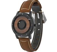EUTOUR Reloj de Madera para Hombre Magnetico Cuarzo Sin Vidrio Rodamiento de Bolas Relojes de Pulsera para Hombres con Correa en Cuero Marrón Oscuro