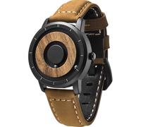 EUTOUR Reloj de Madera para Hombre Magnetico Cuarzo Sin Vidrio Rodamiento de Bolas Relojes de Pulsera para Hombres con Correa en Cuero Marrón Claro