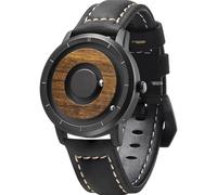 EUTOUR Reloj de Madera para Hombre Magnetico Cuarzo Sin Vidrio Rodamiento de Bolas Relojes de Pulsera para Hombres con Correa en Cuero Negro