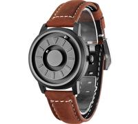 EUTOUR Reloj Magnetico Hombre Cuarzo Sin Vidrio Rodamiento de Bolas Relojes de Pulsera para Hombres con Correa en Cuero Marrón Oscuro