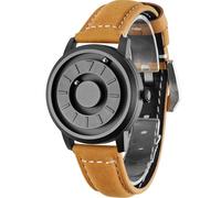 EUTOUR Reloj Magnetico Hombre Cuarzo Sin Vidrio Rodamiento de Bolas Relojes de Pulsera para Hombres con Correa en Cuero Marrón Claro