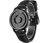 EUTOUR Reloj Magnetico Hombre Cuarzo Sin Vidrio Rodamiento de Bolas Relojes de Pulsera para Hombres con Correa en Cuero Negro