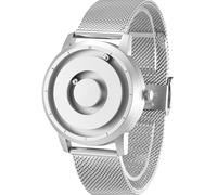 EUTOUR Reloj Magnetico Hombre Cuarzo Sin Vidrio Rodamiento de Bolas Relojes de Pulsera para Hombres con Correa de Acero Inoxidable Plateado