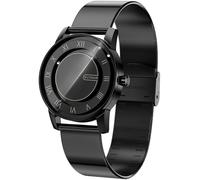 EUTOUR Reloj Magnético para Hombre, Movimiento de Cuarzo Japonés, 38mm Espejo de Esfera Negra, Sin Manecillas, 3ATM, Correa de Acero Inoxidable Negro