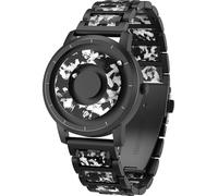 EUTOUR Relojes para Hombre de Bolas Magnéticas, Marmoleado Plástico Dial 40MM, 3ATM Impermeable, Reloj Analógico de Cuarzo con Correa de Acero, Blanco y Negro