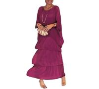 EUUDROBY Vestido Suelto de Estilo artístico, Vestidos Largos de Verano de Talla Grande con Cuello Redondo y Manga (XXXX-Large,Purple)