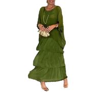 EUUDROBY Vestido Suelto de Estilo artístico, Vestidos Largos de Verano de Talla Grande con Cuello Redondo y Manga (XX-Large,Green)