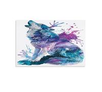EUUMKOO Lienzo colorido de lobo salvaje para pared, pintura de animales aullando en acuarela, impresión sobre lienzo, póster decorativo para el hogar, sala de estar, dormitorio, decoración de pared
