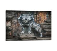 EUUMKOO Lienzo contemporáneo de lobo para pared, pintura de madera natural sobre lienzo, póster decorativo para el hogar, sala de estar, dormitorio, marco de decoración de pared, 60 x 90 cm