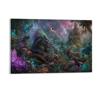EUUMKOO Lienzo de dragón natural para pared, pintura mágica de animales de la selva sobre lienzo, póster decorativo para el hogar, sala de estar, dormitorio, marco de decoración de pared, 60 x 90 cm