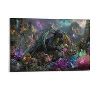 EUUMKOO Lienzo decorativo para pared con diseño de dragón colorido, pintura mágica de animales de fantasía sobre lienzo, póster decorativo para el hogar, sala de estar, dormitorio, marco de decoración