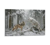 EUUMKOO Lienzo decorativo para pared con escena de vida silvestre nevada, lobos campestres, pintura sobre lienzo, póster decorativo para el hogar, sala de estar, dormitorio, marco de decoración de