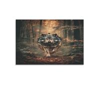 EUUMKOO Lienzo decorativo para pared, diseño de animales del bosque otoñal, pintura rústica de lobo caminante sobre lienzo, póster decorativo para el hogar, sala de estar, dormitorio, decoración de