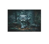 EUUMKOO Lienzo decorativo para pared, diseño de lobo de bosque oscuro, pintura de paisaje de animales salvajes sobre lienzo, impresión de póster para decoración del hogar, sala de estar, dormitorio
