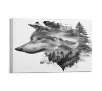 EUUMKOO Lienzo decorativo para pared, diseño de lobo de naturaleza, bosque de montaña, paisaje de animales, pintura sobre lienzo, póster impreso, decoración para el hogar, sala de estar, dormitorio
