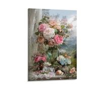 EUUMKOO Lienzo decorativo para pared, diseño de ramo de flores, florero de rosas, pintura de paisaje natural sobre lienzo, póster impreso, decoración para el hogar, sala de estar, dormitorio, marco de