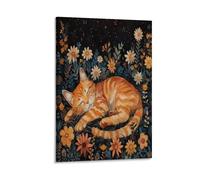 EUUMKOO Lienzo decorativo retro para pared, diseño de gato, flor de la naturaleza, animal durmiendo, cuadro sobre lienzo, póster decorativo para el hogar, sala de estar, dormitorio, decoración de