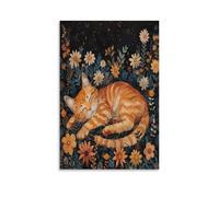 EUUMKOO Lienzo decorativo retro para pared, diseño de gato, flor de la naturaleza, animal durmiendo, cuadro sobre lienzo, póster decorativo para el hogar, sala de estar, dormitorio, decoración de