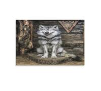 EUUMKOO Lienzo decorativo rústico de lobo para pared, pintura de animales de casa de madera sobre lienzo, póster decorativo para el hogar, sala de estar, dormitorio, decoración de pared, sin marco, 20