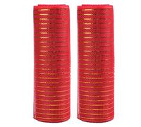 Euvoym 2 Rollos de Cinta de Malla de Poliéster para Decoración Navideña - Rojo, 10 Pulgadas x 10 Yardas - Metálica para Coronas de Árbol