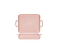 EUXHTYWP Platos for horno, serie Bake, juego de 2 platos rectangulares for, aptos for y mesa, con asas cerámica, ideales for lasaña, tartas, guisos tapas(Pink,10in)