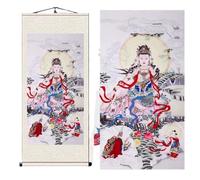 EUXHTYWP Rollo de pintura for colgar en la pared, mitología, historia, pinturas Buda Guanyin, rollo seda, dibujo, Dojo, decorativas(Milky)