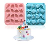 EUYKQNOI 2 juegos de moldes de silicona: concha y estrella mar, moldes de silicona 3D para hornear, para fondant, jabón y decoración tartas, moldes silicona para fiestas sirenas y temas submarinos