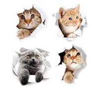 EUYKQNOI 4 Piezas Pegatinas 3D Gato para Coche y Pared - Decoración Impermeable, para Ventana, Baño, Dormitorio - Adhesivos Divertidos de Gatos,Las dimensiones son aproximadamente 25 x 16 cm