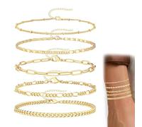 EUYKQNOI 5 Piezas Pulseras Oro Mujer,Set de Pulseras de Acero Inoxidable - Joyería de Mujer Oro Impermeable - Set de Cubano Clip