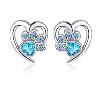 EUYKQNOI pendientes niña plata Con Diseño huella Cristal Circonita,Regalo Ideal Aretes Aro Elegantes y Sofisticados Joyería de Moda,Kids Pendientes para niña Huella de perro Brillante Plata de ley 925