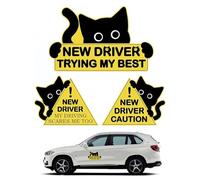 EUYKQNOI Principiante Cartel Auto, 3 Piezas Adhesivos Principiante,Gatos Divertidos, Conductores Principiantes, por Favor Paciencia, Consejos de Seguridad para Principiantes