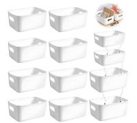 EUZLABBY 12Pcs Cestas Almacenaje Plástico,Cajas Almacenaje 2 talla(24,5x17,5x10cm)+(20x14x7cm),Cajas Organizadoras con Asas,Cajones Almacenaje para Cocina,Escritorio,Oficina,Cosmético,Baño,Juguetes.
