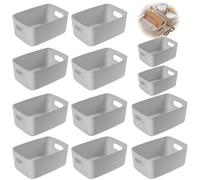 EUZLABBY 12Pcs Cestas Almacenaje Plástico,Cajas Almacenaje 2 talla(24,5x17,5x10cm)+(20x14x7cm),Cajas Organizadoras con Asas,Cajones Almacenaje para Cocina,Oficina,Cosmético,Baño,Juguetes.(Gris)