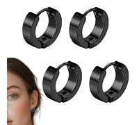 EUZOIX 2 Pares Pequeños Pendientes Del Aro De Acero Inoxidable Para Hombres Negro Único Oreja Piercing Boucles D'Oreilles Créoles Acier Inoxydable Homme Femme (Negro)