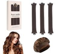 EUZUXU 3 Piezas Rizador de Pelo sin Calor + Capó de Satén de Seda, Rizador Pelo Ondas con Gancho, Persona Perezosa Rizador de Pelo para Cabello Largo Medio Corto-Marrón