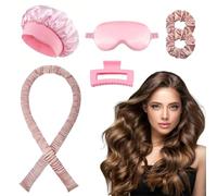 EUZUXU 6 Piezas Rizador de Pelo Sin Calor, Rizos sin Calor Durante la Noche con Gorro para Dormir, Set de Peinado DIY con Banda Rizadora, para Cabello Largo y Mediano - Rosa