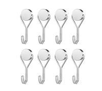 EUZUXU 8 Piezas Ganchos Magnéticos Extrafuertes, Gancho Desmontable para Cocina, Gadgets, Dormitorios, Oficina, Frigoríficos, Crucero Resistente - Plata