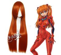 EVA Asuka Langley Soryu Pelucas de Cosplay para Mujer 80cm Largo Recto Oro Naranja Peluca de Pelo Sintético Resistente al Calor Femenino Falso Hai