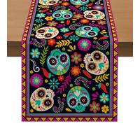 Evadollina Halloween Tischläufer, Halloween Table Runner, Decoración de Calavera y Flores, Lino Lavable, para Cocina, Bar, Mesa de Comedor, 183*33 cm Caminos de Mesa de Calabaza (Tipo B)