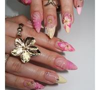 Evadollina Press On Nails, 30 piezas uñas adhesivas, arte floral en rosa, tips de uñas, uñas postizas, uñas adhesivas, uñas artificiales