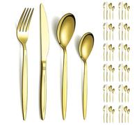 Evanda Juego de Cubiertos de Acero Inoxidable Chapado en Oro Titanio 48 Piezas para 12, Set de Cuchillos, Tenedores y Cucharas para Bodas y Fiestas