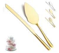 Evanda Set de Cuchillo y Servidor de Pastel de Boda de Oro 2 Piezas, Cuchillo y Servidor de Pastel de Acero Inoxidable Chapado en Oro Titanio para Boda, Fiesta, Cumpleaños, Apto para Lavavajillas