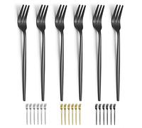 Evanda Tenedor de Postre Negro Juego de 6 6.3"/16.5cm, Tenedor de pastelería de titanio negro, Tenedor de aperitivo para fruta, tarta, queso, viajes de fiesta, cafés, restaurantes, fácil de limpiar