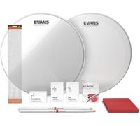 Evans Kit de afinación de tambor de caja - Cabezales de tambor de caja de 14 pulgadas - Cabezales de tambor resonantes HD secos y transparentes - Cápsulas de ecualización - Cables de caja - Baquetas -