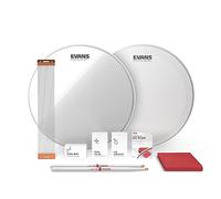 Evans Kit de afinación de tambor, cabezales de tambor de 13 pulgadas, cabezales de tambor resonantes HD secos y transparentes, cápsulas de ecualización, cables de caja, baquetas, accesorios de