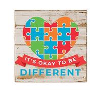 Evans1nism Letreros de madera con texto en inglés "It'S Okay To Be Different", letrero colgante de madera para autismo, mamá, decoración de pared para el hogar, baño, sala de estar, 12 x 12 pulgadas