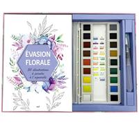 Evasion florale: 30 illustrations à peindre à l'aquarelle. Avec une palette aquarelle de 18 couleurs, 1 pinceau réservoir, 30 illustrations à peindre et 2 nuanciers