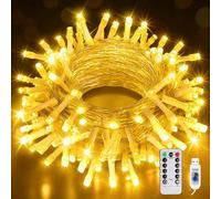 EvaStary Guirnalda de luces LED 10M 100 LED, 8 Modos de Luz, Impermeable, Alimentado por USB, Luces decorativas para Interioresr, Exterior, Navidad, Dormitorio, Fiesta, Boda (Blanco Cálido)