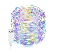 EvaStary Luces de Hadas LED Multicolor, 10M 100LEDs USB Cadena de Luces Impermeable IP65, Luz de Decoración Alambre de Plata, Para Arbol de Navidad, Fiestas, Jardín, Bodas, Multicolor